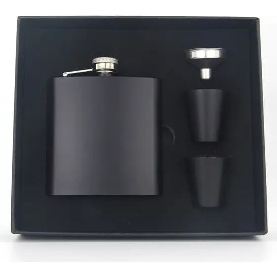 Kit Cantil De Bolso 226.4ml Porta Bebidas 1 Mini Fúnil 2 Copos Cachaça Aço Inoxidável Resistente e portátil LKCD13