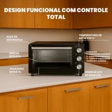 Forno de Mesa  1400W Compacto com Temporizador e Termostato Ajustável 21 Litros