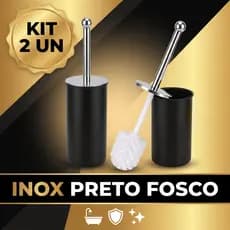 Kit 2 Escova Sanitária Inox Preto Fosco Suporte Vaso Sanitário Banheiro Privada Escova Limpeza Base Cerda Decorativa