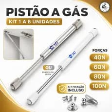Kit 1 a 8 Pistão Amortecedor A Gás P/ Porta de Armário e Móveis 40N/60N/80N/100N abre p/ cima