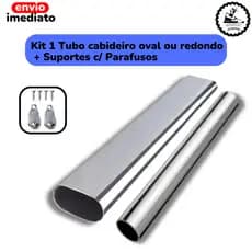 Tubo Cabideiro De Parede Ou Guarda Roupa Oval Ou Redondo Cromado Com Suporte E Parafusos Kit