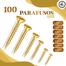 Kit 100 Parafusos Chipboard Cabeca Chata Phillips Para Madeira E MDF 3,5x14 A 3,5x40 Marcenaria