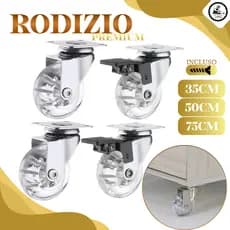 Kit 4 Rodizio Giratório Gel Rodinha Silicone 2 Com Trava 2 Sem Trava - 35mm 50mm Com Parafusos