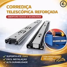 Corrediça Telescópica 25cm a 50cm Reforçada Par Trilho para Gavetas Armário Cozinha Gaveteiro Grosso