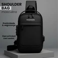 Bolsa Antifurto Transversal Masculina com USB e Zíper Oculto