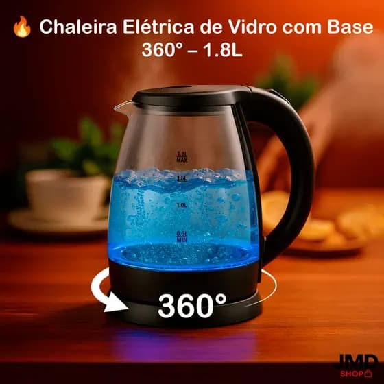 Chaleira Portátil Jarra Elétrica Bule Vidro Temperado Compacta 1,8Litros Moderno