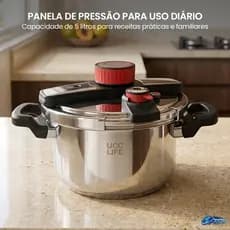 Panela De Pressão 5 Litros Inox Moderna Para Feijão Carne Legumes Indução Gás Elétrico Casa Completa