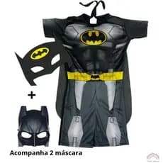 Fantasia Roupa Infantil Batman Herói Menino Com 2 Mascara