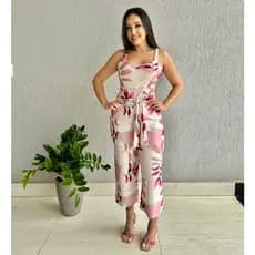 Macacão  Pantacourt  Feminino Alça Grossa Estampado Com Bojo macacao Capri suplex