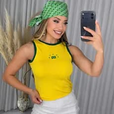 Blusa Cropped Feminino Brasil Regata Basica Bordada Estilosa Suplex Premium Blusinha Confortavel