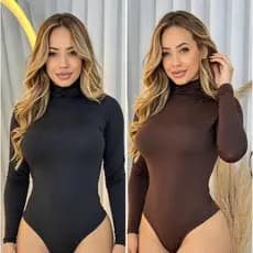 Kit 2 Body Feminino Manga longa Gola Alta Cacharrel Collant  inverno Mayo Suplex basico Elegante