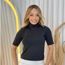 Blusa  Gola Alta  Feminina Manga Curta Blusinha baby  look Básica caharrel Elegante Suplex Premium