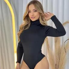Body Feminino Manga Longa Gola Alta Cacharrel Estiloso Suplex Premium Mayo Collant Body inverno