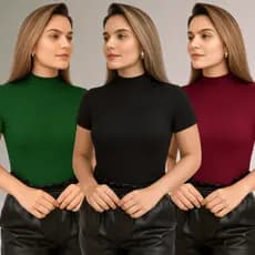Blusa Canelada Feminina Gola Alta Manga Curta Canelado Premium