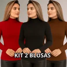 KIT 2 Blusa Feminina Manga Longa Gola Alta Canelado Cacharrel  Premium Inverno Casual