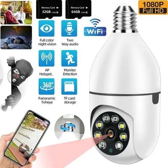 Camera Lâmpada Wifi Ip Segurança Panorâmica Giratória 360 1080P com Visão Noturna Pet