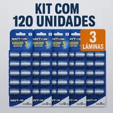 Kit 120 Unidades Aparelho Barbear Com 3 Lâminas Cartela Barbeador Descartável