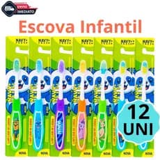 Kit Pacote Com 12 Escovas Dental Macia Infantil Com Capa Protetora e Limpador De Lingua