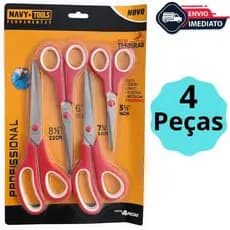 Kit 4 Tesoura Profissionais Para Costura Cabeleireiro Cabelos Artesanato Papel Escola Cozinha