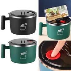 Tigela De Ramen De Aço Inoxidável Fofa Atualizada Com Tampa Macarrão Instantâneo Alça Sopa Kawaii Cereal Anti-Queimadura