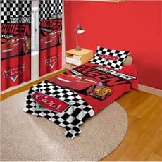 Cobre Leito e Cortina para Quarto Infantil Menino, Decoração Carros de Corrida Katchau Kit ou Avulso
