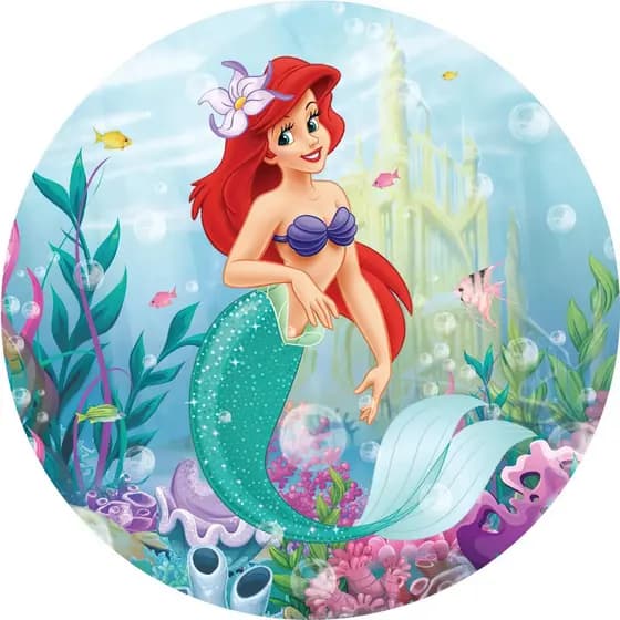 Capa Mini Painel 50x50 Redondo De Festa Princesa Sereia Veste Fácil