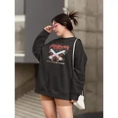 Moletom Blusa de Frio Básico Urbano Feminino Estampado Gola Redonda Confortável 100% Algodão - Dreaming Butterfly
