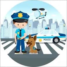 Painel Redondo 1.50x1.50m Com Elástico Estampa Tema Policial Cute 3D Em Tecido Sublimado Para Festa Decoração
