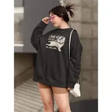 Moletom Blusa de Frio Básico Estiloso Feminino Estampado Gola Redonda Confortável 100% Algodão - Yoga