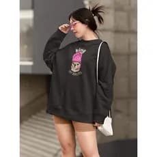 Moletom Blusa de Frio Básico Urbano Feminino Estampado Gola Redonda Confortável 100% Algodão - Dog
