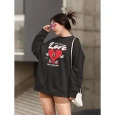 Moletom Blusa de Frio Básico Urbano Feminino Estampado Gola Redonda Confortável 100% Algodão - Love