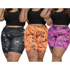 Bermuda Feminina Marmorizada Tie Dye Plus Size Shorts Feminino Legging Academia Modela o Corpo