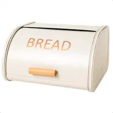 Porta Pão em Aço Carbono Cor Areia com Tampa Retrátil | Caixa para Pães Decorativa Premium 30,5x17cm