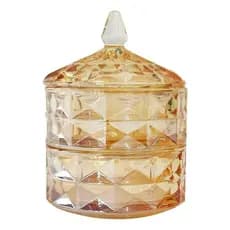 Potiche Bomboniere Dupla de Vidro Âmbar com Tampa Porta Doces Castanhas Premium Luxo