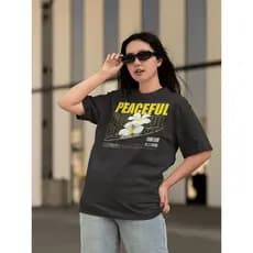Camisa Camiseta Tshirt Ombro Caido Oversized Gola Alta Streetwear  p Dia a Dia Treinar Academia Estampado - PEACEFUL