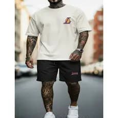 Conjunto Masculino Streetwear Camiseta Larga e Short Respirável LAKERS Basquetebol Treino Academia Basquete NBA Rolê
