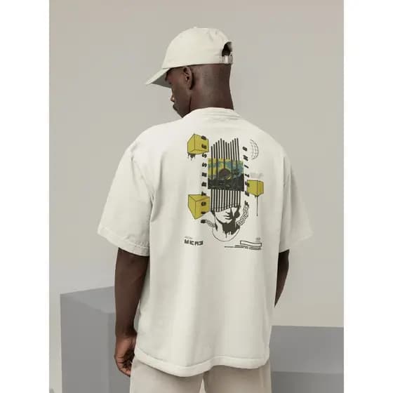 Camisa Camiseta Oversized Streetwear Masculino Urbano Treino Preto e Off Whte Estampado - Street