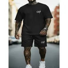 CONJUNTO Blusa Oversized Masculino com Short Esportivo Estilo Moderno e Conforto Estampa CR7 KIT Homem Treino Academia