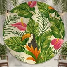 Painel Redondo 1,50 x 1,50 com Elástico Tucano Tropical Veste Fácil Tecido Arco Decoração de Festa Confraternização Foto