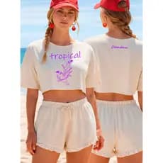 Cropped Streetwear Oversized Feminino Dois Tucano Tropical Blusinha Curta Larga Algodão Premium Estilo Urbano Verão