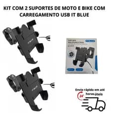 KIT COM 2 suportes para celular moto e bike alumínio resistente com carregamento USB