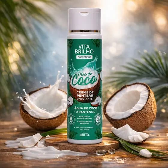 Creme de Pentear Umectante com Óleo de Coco 300ml Hidrata, Nutre e Define os Fios