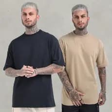 Kit 2 Camisetas Masculina Oversized Streetwear Premium Casual Estilo Básica Algodão Gola Canelada