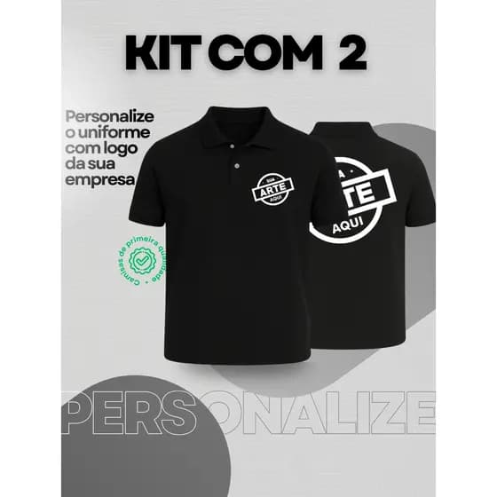 Kit 2 Camisa Polo Piquet Algodão Personalizada Frente E Costas Uniforme Empresa Sua Arte