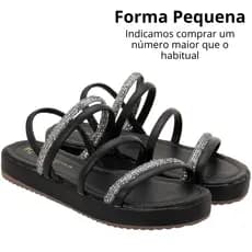 Sandália Papete Flat Feminina Estilo Blogueira Tiras Brilho