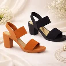 Sandália Feminina Salto Bloco Tiras de Elástico Confortável Salto Bloco 6cm Casual Promoção