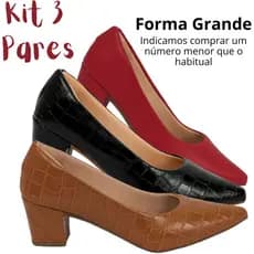 Kit 03 Sapato Feminino Scarpin Croco Salto Bloco Médio 5,5cm Bloco Bico Fino Promoção Moda Casual