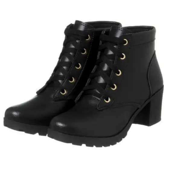 Coturno Feminino Sola Tratorada Salto Médio 6,5cm Moda Casual Cano Curto Promoção Confortável