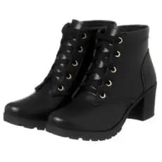 Coturno Feminino Sola Tratorada Salto Médio 6,5cm Moda Casual Cano Curto Promoção Confortável