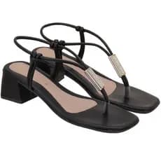 Sandália Dedo Salto Bloco 5cm Feminina Delicada Confortável Brilho Casual Moda Verão Promoção